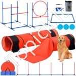 Šunų vikrumo treniruočių įranga 7 vnt. komplekto atnaujinimas su kliūtimis ir 2 tuneliais Žiedas