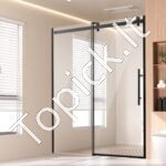 Nerėminės dušo durys 147-150 cm x 190 cm, 8 mm grūdintas stiklas, matinės juodos spalvos