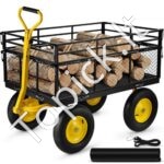 Plieninis sodo vežimėlis, 635,03 kg talpos, su nuimamais tinkliniais šonais, kad būtų galima paversti plokščia platforma, naudingas metalinis vežimėlis su "2-in-1" rankena ir 15 colių padangomis, puikiai tinka sodui, ūkiui, kiemui