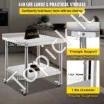 Nerūdijančio plieno darbo stalas, 76,2 x 61 x 89 cm, su 4 ratukais. - Image 7