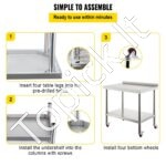 Nerūdijančio plieno darbo stalas, 76,2 x 61 x 89 cm, su 4 ratukais. - Image 4