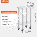 Nerūdijančio plieno komercinis darbo stalas, 610 x 381 x 1006 mm, su ratukais. - Image 3
