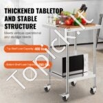 Nerūdijančio plieno darbo stalas, su 4 ratukais, 610x610mm. - Image 7