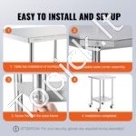 Nerūdijančio plieno darbo stalas, su 4 ratukais, 610x610mm. - Image 4