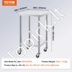 Nerūdijančio plieno darbo stalas, su 4 ratukais, 610x610mm. - Image 3
