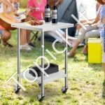 Nerūdijančio plieno darbo stalas, su 4 ratukais, 610x610mm. - Image 2