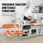 Nerūdijančio plieno darbo ir paruošimo stalas, komercinis darbo stalas, 610 x 1829 x 864 mm. - Image 7