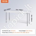 Nerūdijančio plieno darbo ir paruošimo stalas, komercinis darbo stalas, 610 x 1829 x 864 mm. - Image 3