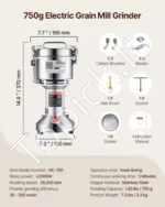 Elektrinis grūdų malūnas, 2 kW, kukurūzų malimo mašina, 750 g žolelių malūnėlis. - Image 2