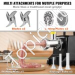Mėsmalė, 419 Lb/H, 575W (1100W MAX), su 2 ašmenimis, 3 malimo plokštėmis ir dešrainių gaminimo įrenginiu, liejamo aliuminio, ETL sertifikuota. - Image 6