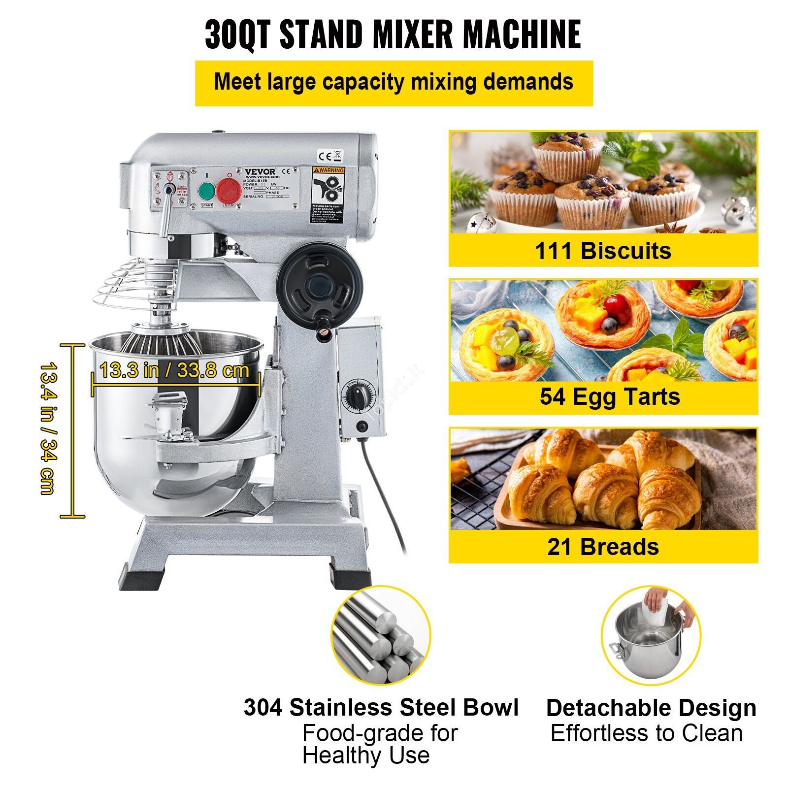 de_DDSYJ30QT220VG0HFV2_original_img-v5_stand-mixer-f2 1100 W tešlos maišytuvas, 33 l, 3 greičiai, su tešlos kabliu, plakikliu ir laikmačiu. - Image 7