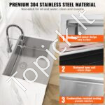 Įmontuojama virtuvės kriauklė iš 304 nerūdijančio plieno su pjaustymo lenta, kanalizacija ir sieteliu, vienas dubuo, 838,2 x 558,8 x 228,6 mm. - Image 6