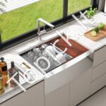 Įmontuojama virtuvės kriauklė iš 304 nerūdijančio plieno su pjaustymo lenta, kanalizacija ir sieteliu, vienas dubuo, 838,2 x 558,8 x 228,6 mm. - Image 2