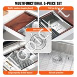 Įmontuojama virtuvės kriauklė iš 304 nerūdijančio plieno su pjaustymo lenta, kanalizacija ir sieteliu, vienas dubuo, 914,4 x 558,8 x 228,6 mm. - Image 7