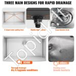 Įmontuojama virtuvės kriauklė iš 304 nerūdijančio plieno su pjaustymo lenta, kanalizacija ir sieteliu, vienas dubuo, 914,4 x 558,8 x 228,6 mm. - Image 5