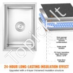 Įmontuojama 30,25 L nerūdijančio plieno ledo dėžė su dangčiu, 508 x 355 x 308 mm, su išleidimo vamzdžiu ir kištuku. - Image 7