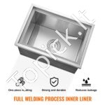 Įmontuojama 30,25 L nerūdijančio plieno ledo dėžė su dangčiu, 508 x 355 x 308 mm, su išleidimo vamzdžiu ir kištuku. - Image 6