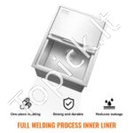 Įmontuojama 55,23 L nerūdijančio plieno ledo dėžė su slankiojančiu dangteliu, 608 x 457 x 333 mm, su išleidimo vamzdžiu ir kištuku. - Image 6