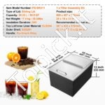 Įmontuojama 55,23 L nerūdijančio plieno ledo dėžė su slankiojančiu dangteliu, 608 x 457 x 333 mm, su išleidimo vamzdžiu ir kištuku. - Image 3