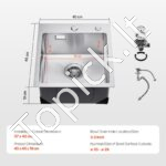 Įmontuojama virtuvės kriauklė su vienu dubeniu, nerūdijančio plieno, 40 x 45 x 19 cm. - Image 3