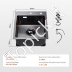 Įmontuojama virtuvės kriauklė su vienu dubeniu, nerūdijančio plieno, 40 x 45 x 19 cm. - Image 3