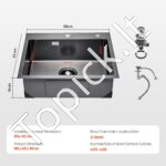 Įmontuojama virtuvės kriauklė su vienu dubeniu, nerūdijančio plieno, 68 x 45 x 19 cm. - Image 3