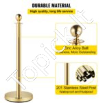 Atitvariniai stulpai su aksominė juosta, 6 vnt, auksiniai - Image 3