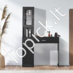 Sieninė kirpyklos darbo stotis su spintelėmis ir stalčiais, juodos spalvos - Image 7