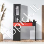 Sieninė kirpyklos darbo stotis su spintelėmis ir stalčiais juoda/raudona - Image 7