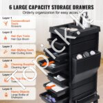 Profesionalus grožio salono ir SPA įrankių vežimėlis su 6 stalčiais - Image 2