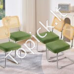 Minkštos kėdės su ratanine atlošo dalimi, 4 vnt, žalios spalvos - Image 7