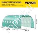 PE Plėvelinis šiltnamis 6,1x3x2,1 m, 12 tinklelio langai - Image 7