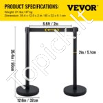 Atitvariniai stulpai su ištraukiama juosta, 6 vnt, juodi, metaliniai - Image 7