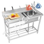 Nerūdijančio plieno kriauklė su maišytuvu ir kojomis, 43 x 33 x 22 cm.