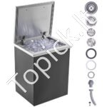 Įmontuojama 28,52 L nerūdijančio plieno ledo dėžė, 355 x 305 x 461 mm.