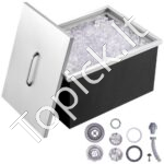 Įmontuojama 30,25 L nerūdijančio plieno ledo dėžė su dangčiu, 508 x 355 x 308 mm, su išleidimo vamzdžiu ir kištuku.