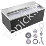 Įmontuojama 95,66 L nerūdijančio plieno ledo dėžė, 913 x 456 x 358 mm.