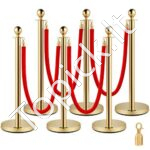 Atitvariniai stulpai su aksominė juosta, 6 vnt, auksiniai