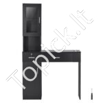 Sieninė kirpyklos darbo stotis su spintelėmis ir stalčiais, juodos spalvos