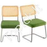 Minkštos kėdės su ratanine atlošo dalimi, 2 vnt, žalios spalvos