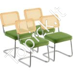 Minkštos kėdės su ratanine atlošo dalimi, 4 vnt, žalios spalvos