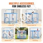 Vaikiškas mini batutas su apsauginiu tinklu ir krepšinio lanku – 147 cm, mėlynas - Image 6