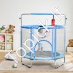 Vaikiškas mini batutas su apsauginiu tinklu ir krepšinio lanku – 147 cm, mėlynas - Image 2