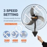 Sieninis pramoninis ventiliatorius, 49 cm skersmens, 4650 CFM oro srautu | 3 greičiai, osciliuojantis, skirtas sandėliams, šiltnamiams, dirbtuvėms ir terasoms - Image 2