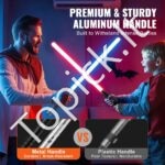 2 vienetų šviesos kardų rinkinys su 7 RGB spalvomis, 775 mm ilgio | Įkraunami, su garso efektais ir metalinėmis rankenomis - Image 4