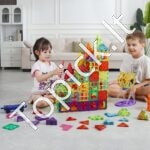 180 dalių magnetinių kaladėlių rinkinys vaikams | Kūrybiškas konstruktorius su transporto detalėmis - Image 7