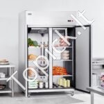 Komercinis šaldytuvas -1100 l, dviejų durų, nerūdijančio plieno, automatinis atitirpimas, 6 lentynos, temperatūra -2–+8 °C, su ratukais - Image 2