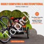 2-in-1 vaikiška dviračio priekaba–vežimėlis 40 kg – sulankstoma dvivietė priekaba vaikams su stumimo funkcija - Image 3
