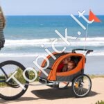 2-in-1 vaikiška dviračio priekaba–vežimėlis 40 kg – sulankstoma dvivietė priekaba vaikams su stumimo funkcija - Image 7