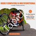 Dvivietė vaikiška dviračio priekaba 54 kg – 2-in-1 vežimėlis su stumimo funkcija, sulankstomas, su universaliu tvirtinimu - Image 3